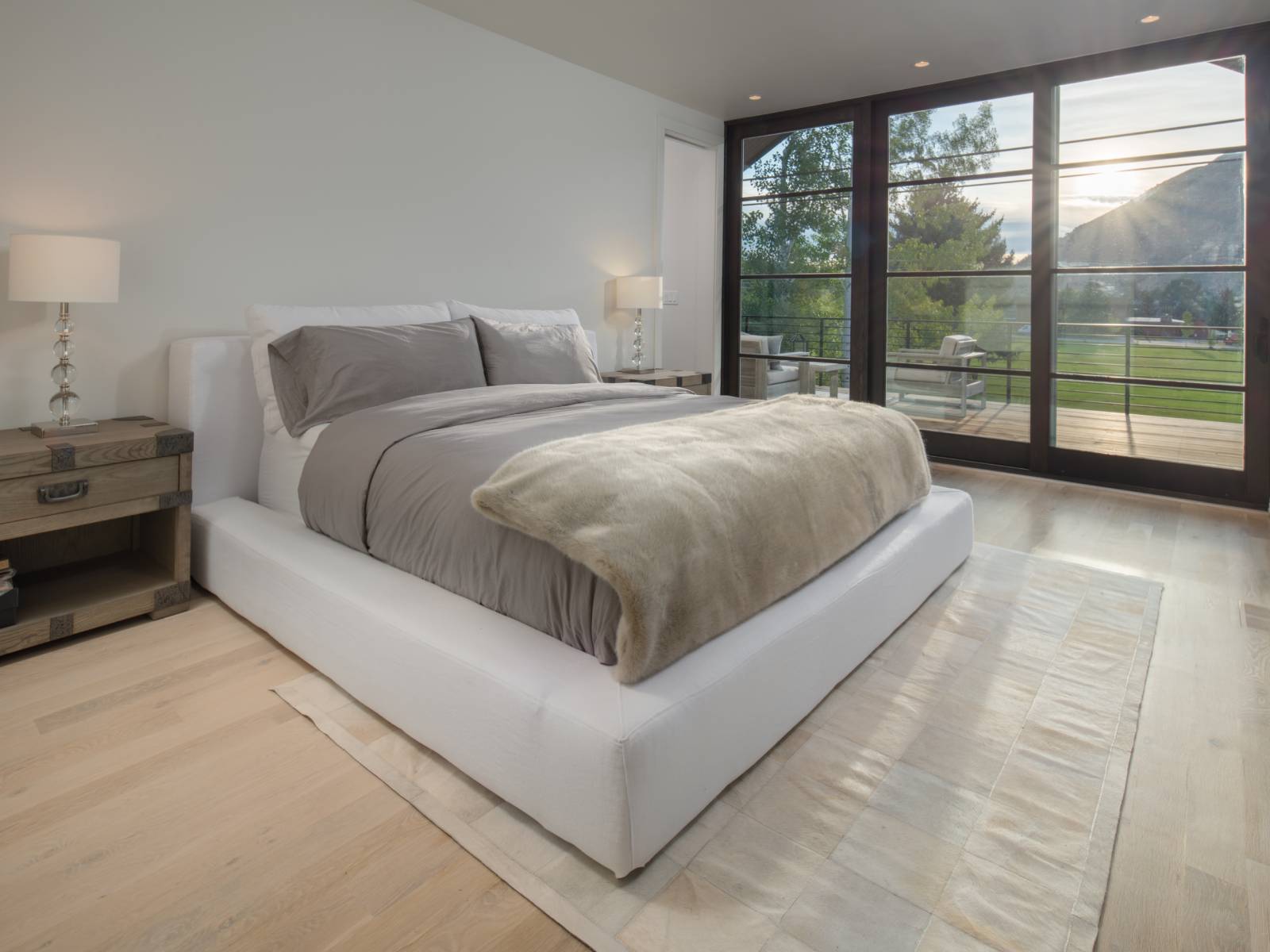 Interior view of the main bedroom at Gill 3+4, a custom home designed and built by Farmer Payne Architects.