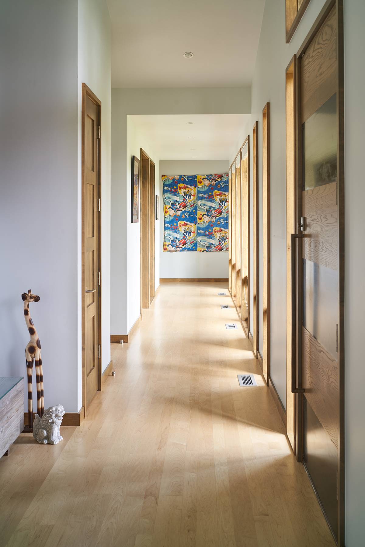 Interior view of the hallway at G&T House, a custom home designed and built by Farmer Payne Architects.
