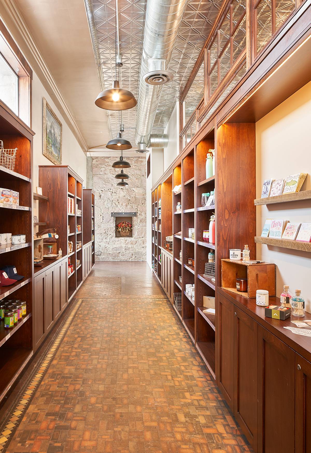 Interior view of the mercantile at Jackson Drug, a custom renovation project designed by Farmer Payne Architects.