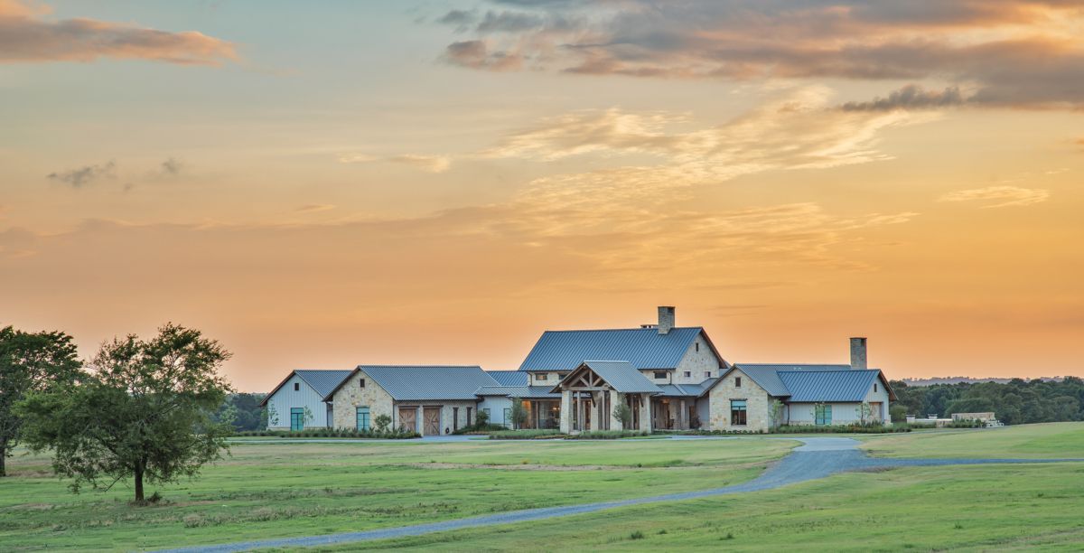 Full property view of Texas Ranch, a custom home designed and built by Farmer Payne Architects.